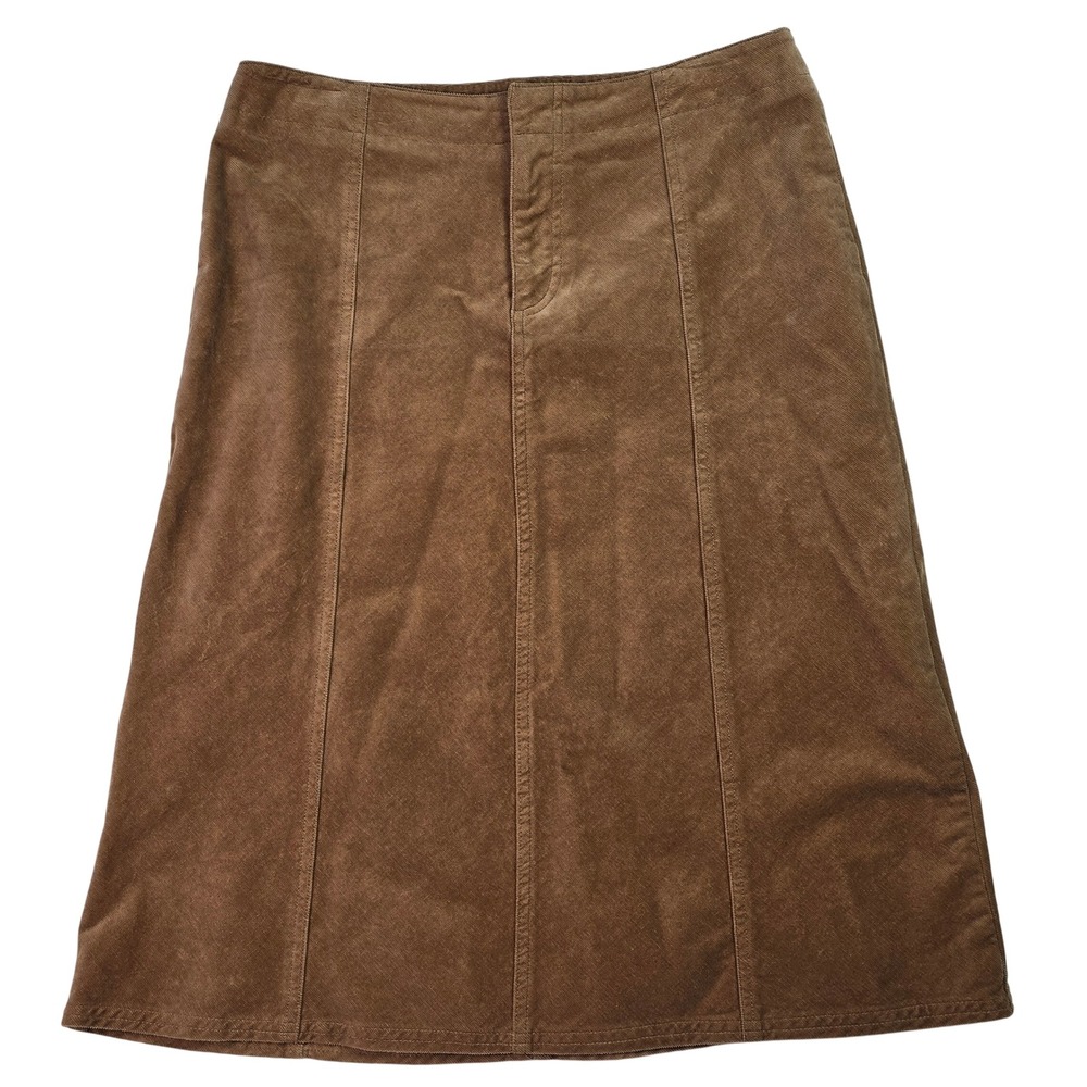 Carolina Blues Brown Corduroy Midi Skirt Size 12 Stretch A-Line Camel Cotton